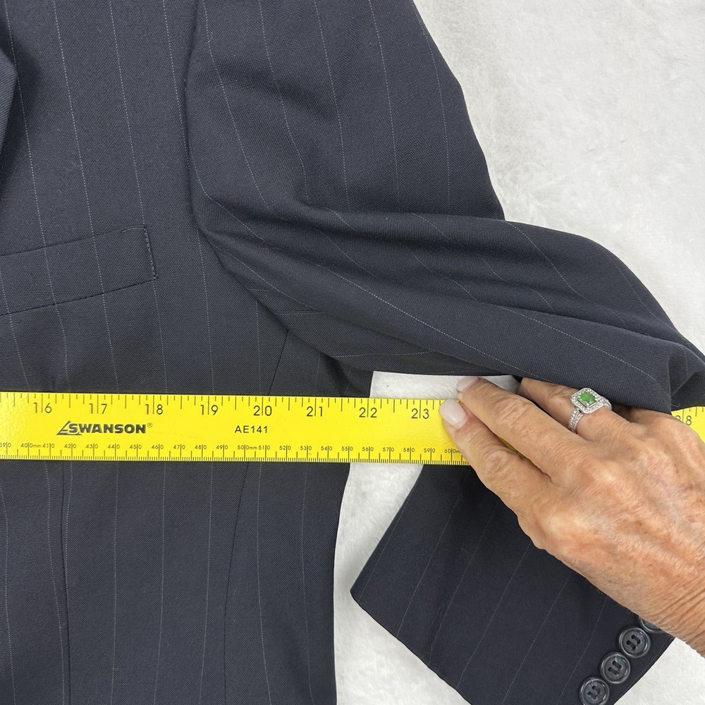 Hart Schaffner & Marx Mens 44R Black Pinstripe Wool Dress Suit Jacket 2 Btn EUC - Picture 4 of 15
